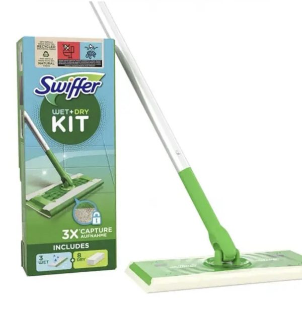Швабра для миття підлоги Swiffer Kit плюс 8 сухих і 3 вологих серветки для збирання пилу з підлоги