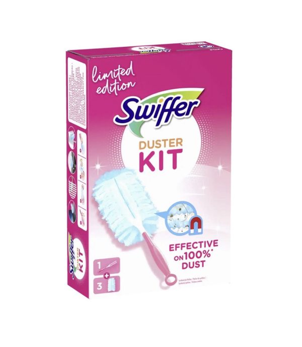 Щітка-магніт з 3 запасками від пилу для сухого прибирання Swiffer Duster Staubmagnet Kit Pink Limited Edition