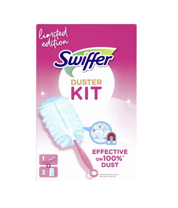 Щітка-магніт з 3 запасками від пилу для сухого прибирання Swiffer Duster Staubmagnet Kit Pink Limited Edition