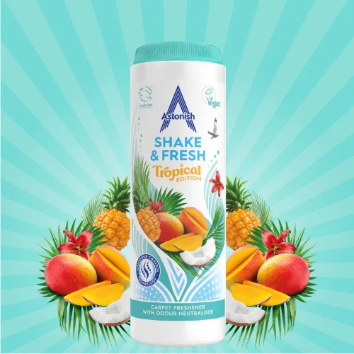 Сухий освіжувач для килимів Astonish Shake & Fresh Tropical Edition (Тропічний бриз)